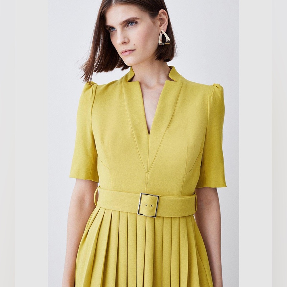 NWT KAREN MILLEN Structured Crepe Forever Pleat Belted Midi Dress $439 - Picture 3 of 14
